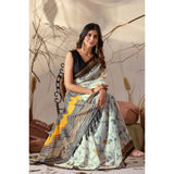 Women's Faux_Linen Printed Saree With Unstitched Blouse 5.5Mtr (Light_Green)