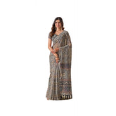 Grey Georgette printed saree with unstitched blouse (5.5Mtr) - women's fashion accessory on mannequin