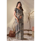 Women's Georgette Printed Saree With Unstitched Blouse 5.5Mtr (Grey)
