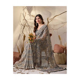 Women's Georgette Printed Saree With Unstitched Blouse 5.5Mtr (Grey)