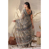 Women's Georgette Printed Saree With Unstitched Blouse 5.5Mtr (Grey)