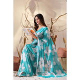 Women's Georgette Printed Saree With Unstitched Blouse 5.5Mtr (Aqua_Blue)