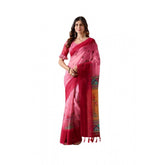 Light Pink Georgette Printed Saree with unstitched blouse, 5.5Mtr length on mannequin