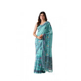 Aqua Blue Georgette printed saree with unstitched blouse (5.5Mtr), vibrant Indian attire on mannequin