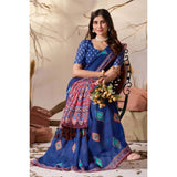 Women's Georgette Printed Saree With Unstitched Blouse 5.5Mtr (Blue)