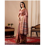 Women's Faux_Silk Printed Saree With Unstitched Blouse 5.5Mtr (Brown)
