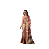 Faux silk printed beige saree with unstitched blouse (5.5mtr), vibrant design for women's traditional Indian wear