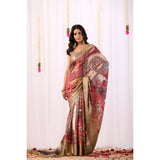 Women's Faux_Silk Printed Saree With Unstitched Blouse 5.5Mtr (Beige)