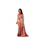 Off-white faux silk printed saree with unstitched blouse, vibrant floral design for traditional Indian wear