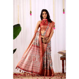 Women's Faux_Silk Printed Saree With Unstitched Blouse 5.5Mtr (Off_White)