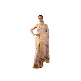 Faux silk printed saree with unstitched blouse (5.5mtr beige), vibrant design for traditional Indian wear