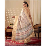 Women's Faux_Silk Printed Saree With Unstitched Blouse 5.5Mtr (Beige)