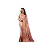 Peach faux silk printed saree with unstitched blouse (5.5mtr), elegant women's fashion accessory