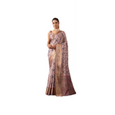 Light Mauve faux silk printed saree with unstitched blouse (5.5Mtr), elegant women's traditional wear on display