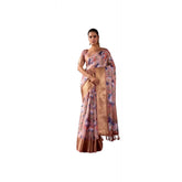 Peach faux silk printed saree with unstitched blouse, vibrant floral design for women's traditional Indian fashion