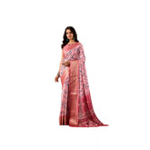 Light Pink Faux Banarasi Silk printed saree with unstitched blouse, 5.5Mtr