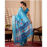 Women's Faux_Silk Printed Saree With Unstitched Blouse 5.5Mtr (Sky_Blue)