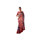 Maroon faux silk printed saree with unstitched blouse, vibrant pattern on 5.5mtr length