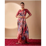 Women's Faux_Silk Printed Saree With Unstitched Blouse 5.5Mtr (Maroon)