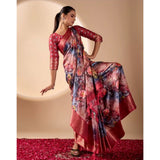 Women's Faux_Silk Printed Saree With Unstitched Blouse 5.5Mtr (Maroon)