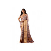 Multi-colored faux silk printed saree with unstitched blouse, vibrant Indian fashion accessory for women on display