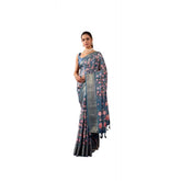 Blue faux silk printed saree with unstitched blouse, 5.5Mtr - elegant Indian women's wear