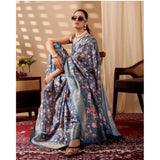Women's Faux_Silk Printed Saree With Unstitched Blouse 5.5Mtr (Blue)