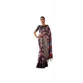 Blue faux silk printed saree with unstitched blouse, 5.5mtr length