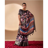 Women's Faux_Silk Printed Saree With Unstitched Blouse 5.5Mtr (Blue)