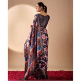 Women's Faux_Silk Printed Saree With Unstitched Blouse 5.5Mtr (Blue)