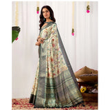 Women's Faux_Silk Printed Saree With Unstitched Blouse 5.5Mtr (Off_White)