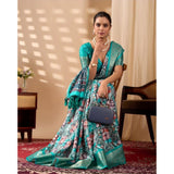 Women's Faux_Silk Printed Saree With Unstitched Blouse 5.5Mtr (Turquoise)
