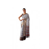 Faux Art Silk printed saree with unstitched blouse (silver), 5.5mtr - vibrant, traditional Indian attire for women