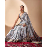 Women's Faux_Art_Silk Printed Saree With Unstitched Blouse 5.5Mtr (Silver)
