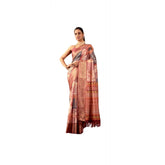 Peach faux silk printed saree with unstitched blouse, vibrant patterns on 5.5mtr saree