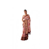 Peach faux silk printed saree with unstitched blouse, 5.5mtr, ideal for traditional Indian wear