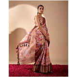 Women's Faux_Silk Printed Saree With Unstitched Blouse 5.5Mtr (Peach)