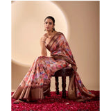 Women's Faux_Silk Printed Saree With Unstitched Blouse 5.5Mtr (Peach)