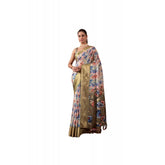 Olive silk-blend printed saree with unstitched blouse (5.5mtr), vibrant ethnic wear for women