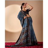 Women's Faux_Art_Silk Printed Saree With Unstitched Blouse 5.5Mtr (Blue)