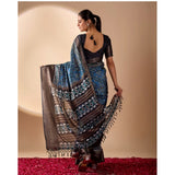 Women's Faux_Art_Silk Printed Saree With Unstitched Blouse 5.5Mtr (Blue)
