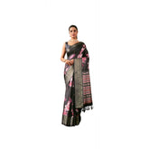 Black faux silk printed saree with unstitched blouse (5.5Mtr)