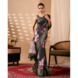 Women's Faux_Silk Printed Saree With Unstitched Blouse 5.5Mtr (Black)