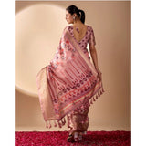 Women's Faux_Silk Woven Saree With Unstitched Blouse 5.5Mtr (Pink)