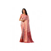 Light pink faux silk printed saree with unstitched blouse, vibrant floral pattern