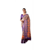 Orange faux silk printed saree with unstitched blouse, 5.5Mtr (may vary slightly due to lighting)