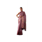 Purple faux Banarasi woven saree with unstitched blouse (5.5mtr), fashionable Indian traditional wear
