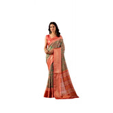 Green faux-silk woven saree with unstitched blouse (5.5mtr)