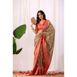 Women's Faux_Silk Woven Saree With Unstitched Blouse 5.5Mtr (Green)