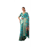 Aqua Blue faux silk printed saree with unstitched blouse, vibrant design on 5.5mtr length